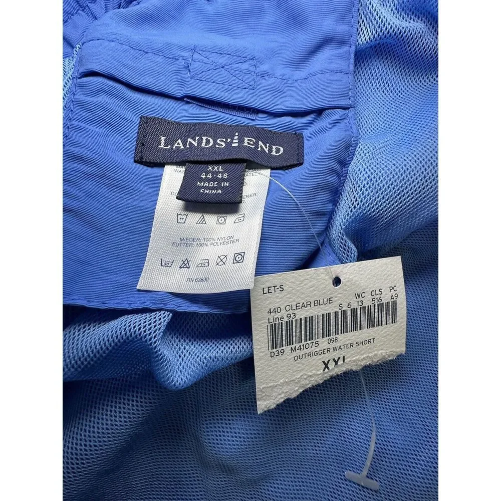 Land's End Mens Blue XXL Swim Suit Trunks NWT‎ Pockets Belt Waterproof Wallet
